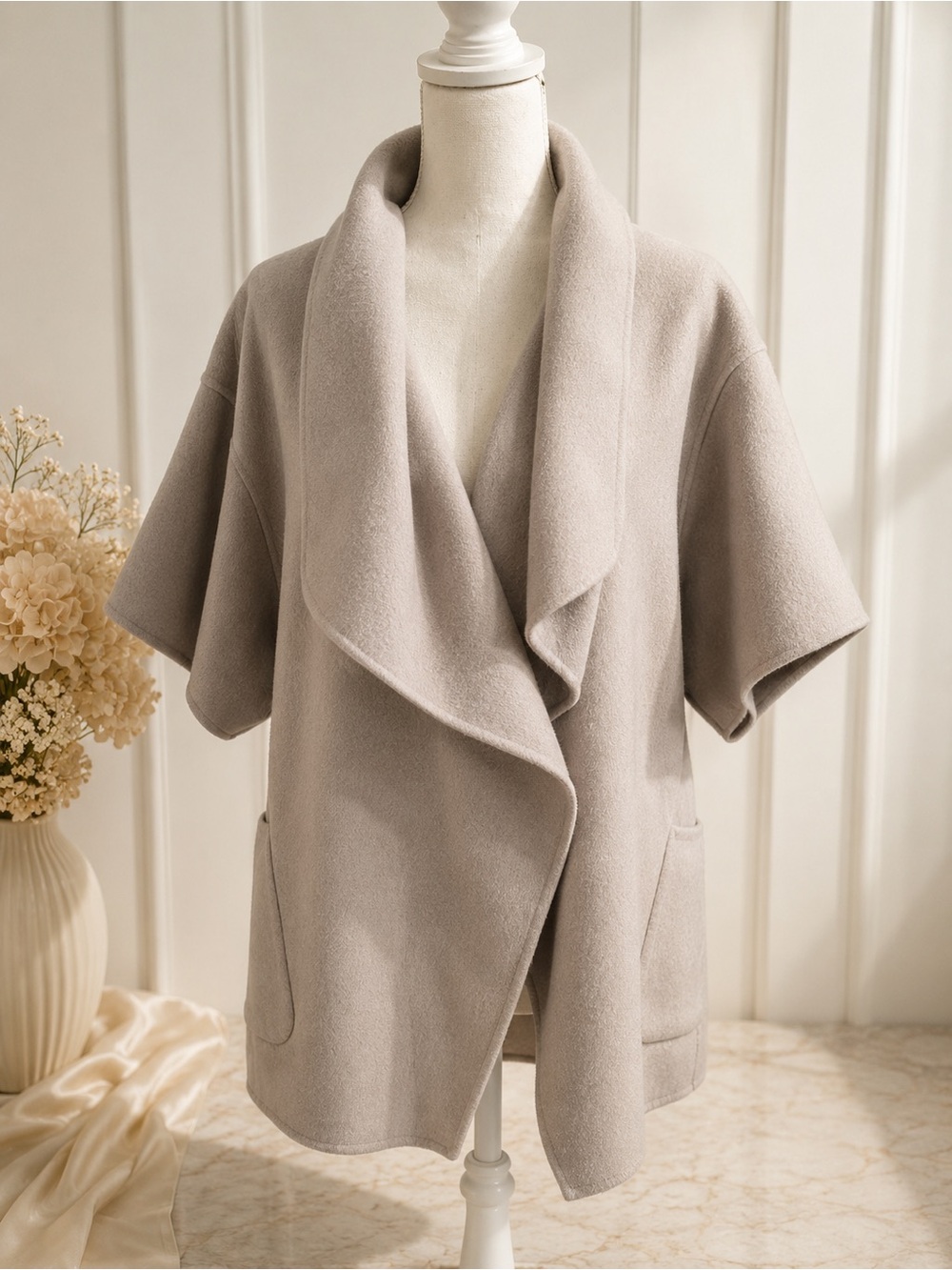 LAMARQUE Oversized Shawl Collar Open Front Jacket Coat M/L Gray